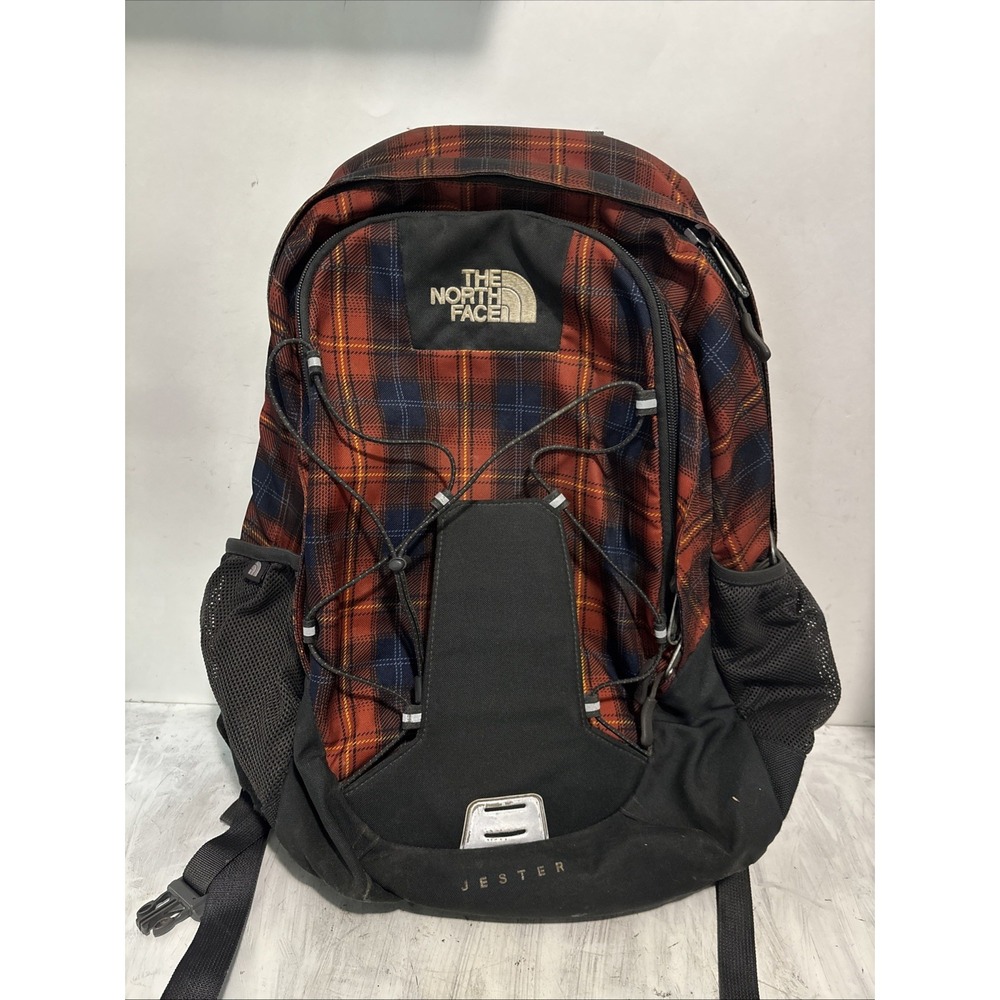 The North Face Jester Backpack Red Blue Plaid School Bag Men's